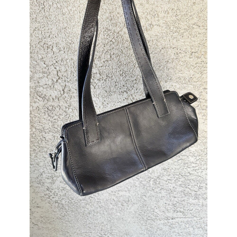 Fossil Blackburn Pebbled Leather Satchel Shoulder Bag Black Two Handle Purse - Picture 5 of 7
